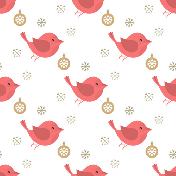 圣诞鸟和圣诞玩具。Illustration.Pattern。图片下载