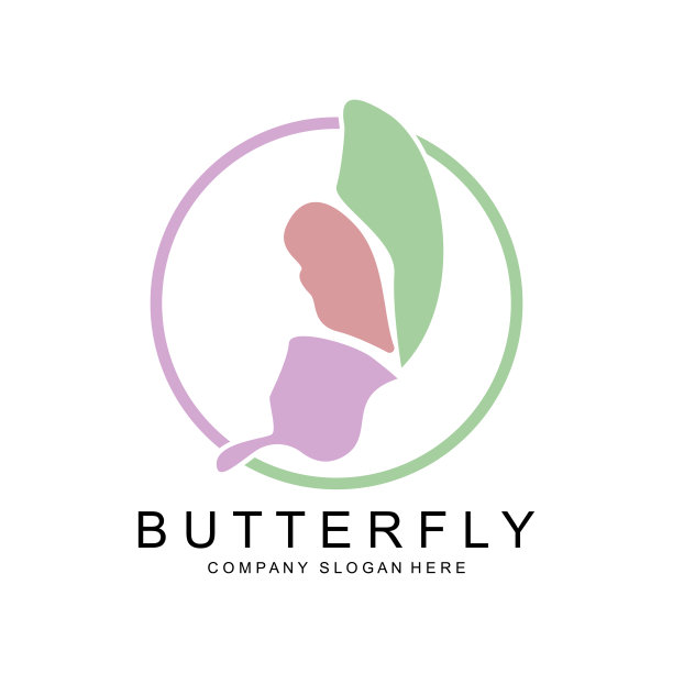 蝴蝶标志设计，美丽的飞行动物，公司品牌图标插图，丝网印刷，沙龙图片下载