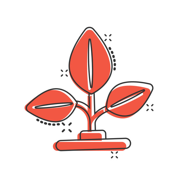 漫画风格的叶子图标。植物卡通矢量插图在白色孤立的背景。花溅效果招牌经营理念。图片下载