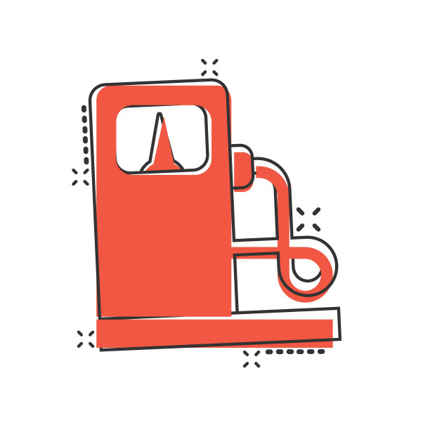 燃油泵图标在漫画风格。加油站卡通符号矢量插图在白色孤立的背景。汽油飞溅效果经营理念。图片下载