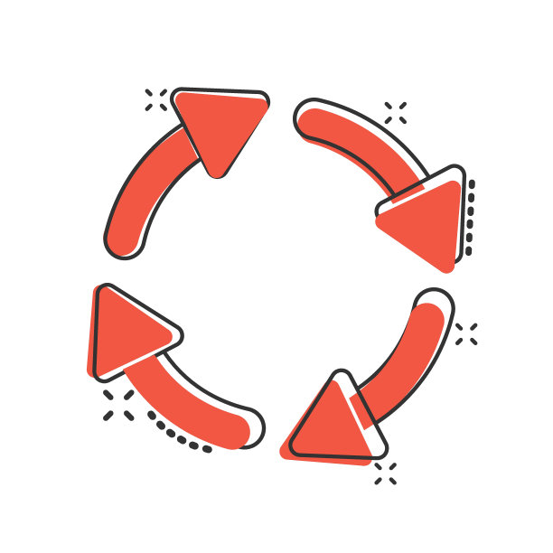 回收图标在漫画风格。重复使用卡通矢量插图在白色孤立的背景。回收飞溅效果标志经营理念。图片下载