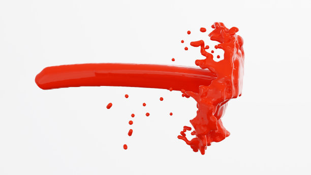 红色或橙色水液体飞溅在白色背景，3D渲染。图片下载