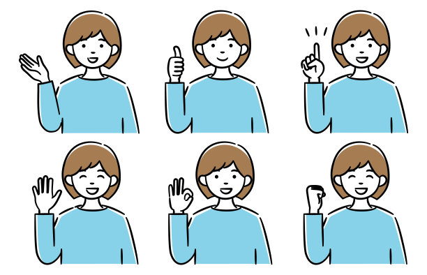 一组年轻女性不同姿势的简单插图。还有其他的变体。图片下载