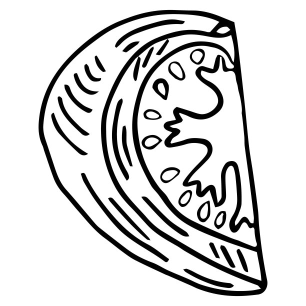 圆形番茄片和楔形番茄草图，单个图标矢量隔离在白色上图片下载