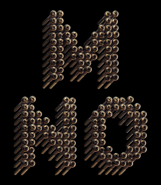 3d渲染字体集制作了许多青铜复古螺丝图片下载