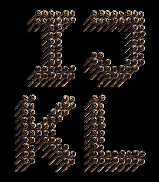3d渲染字体集制作了许多青铜复古螺丝图片下载