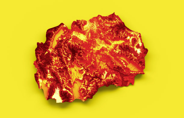 北马其顿地图与国旗颜色蓝色和红色阴影浮雕地图3d插图图片下载