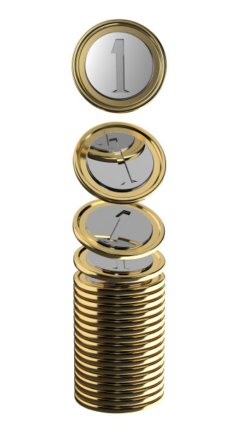 一堆硬币孤立在白色背景3D，储蓄或小额分期付款的概念图片下载