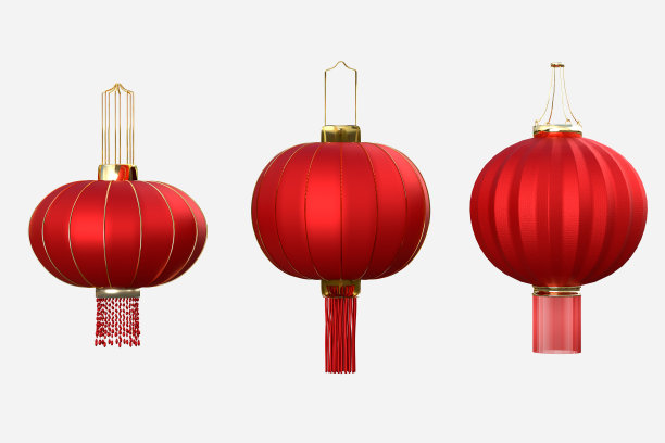春节快乐。设计写实的灯笼悬挂中式装饰。东方亚洲风格。三维渲染图片下载