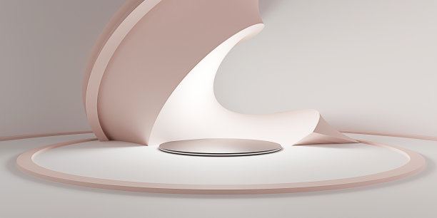 最小的3D房间讲台和抽象的背景显示一个抽象的几何舞台与现实的圆柱形讲台3D插图图片下载