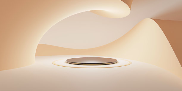 最小的3D房间讲台和抽象的背景显示一个抽象的几何舞台与现实的圆柱形讲台3D插图图片下载