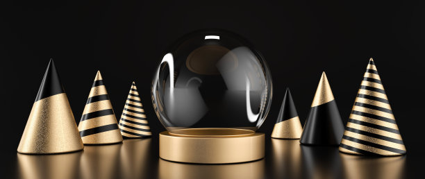 现代潮流黑色和金色圣诞/新年背景- 3D插图图片下载