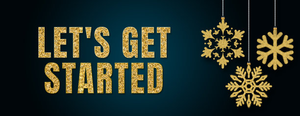 让我们开始在新年快乐横幅模板与复制空间。灯泡和星星。寒假贺卡概念。有装饰物的圣诞树。图片下载