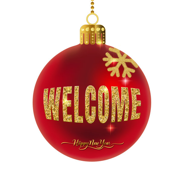 欢迎在新年横幅模板与复制空间。灯泡和星星。寒假贺卡概念。有装饰物的圣诞树。图片下载