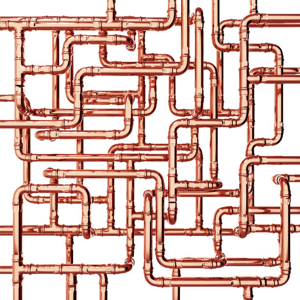 白色背景上的铜管道。三维演示图片下载