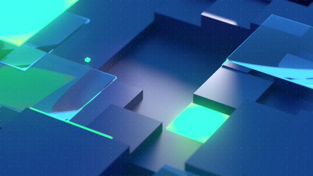 摘要三维立方体图案网格蓝色和发光青色背景图片下载