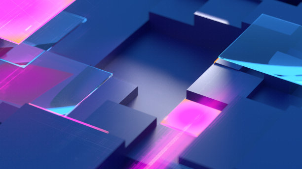 摘要三维立方体图案网格蓝色和发光粉色背景图片下载