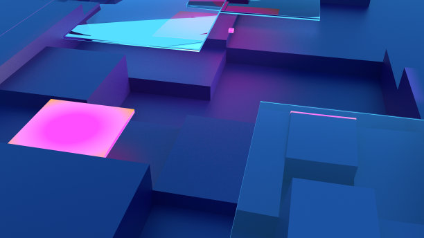 随机的3d立方体图案蓝色和发光的粉红色背景图片下载