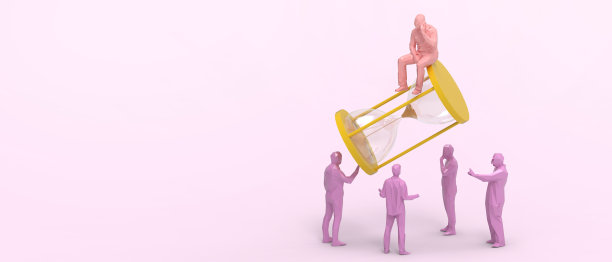 领导力的沙漏思想时间管理的成功在坚实的业务扩张-时间管理和团队合作理念在紫色背景。复制空间，横幅，网站-3d渲染图片下载