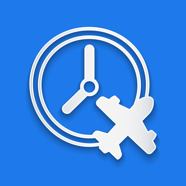 剪纸时钟与飞机图标隔离图片下载