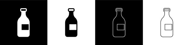 设置瓶酒图标孤立在黑色和图片下载