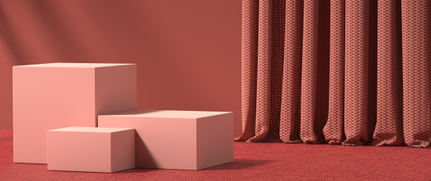 现代的粉色立方体支架。产品推广背景- 3D插图图片下载