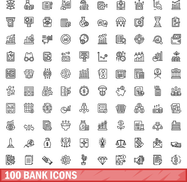 100个银行图标轮廓样式合集图片下载