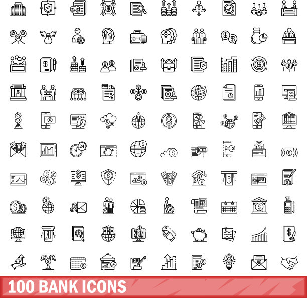 100个银行图标轮廓样式合集图片下载