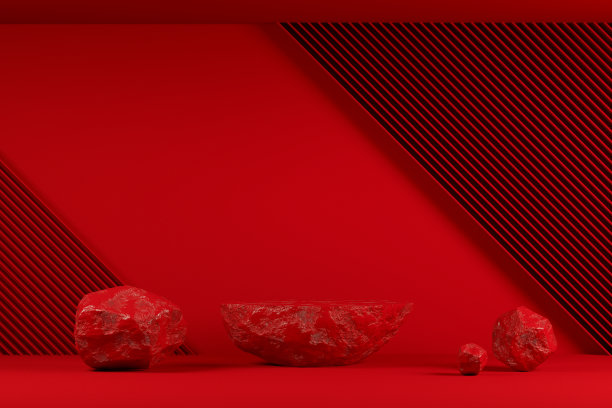 空白红色岩石混凝土讲台，台座，展台，展览舞台，产品展示红色背景新年圣诞色彩图片下载