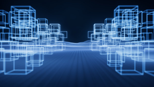 数字空间与发光线，3d渲染。图片下载