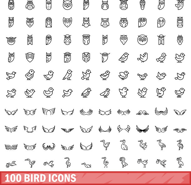 100个鸟图标设置轮廓样式图片下载