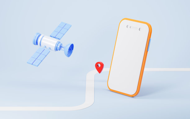 卫星与手机，卫星定位与信号传输概念，三维渲染。图片下载