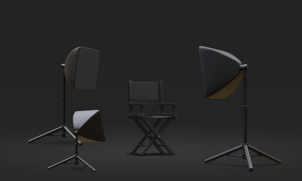 现代照相馆的3d现实室内，配有椅子和专业照明设备。没有聚光灯的摄影工作室。矢量图图片下载