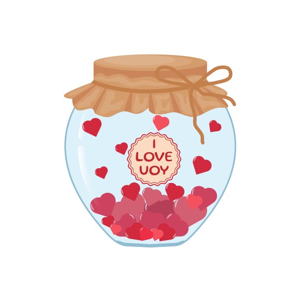 矢量插图的玻璃罐与爱卡和笔记。情人节设计元素。平面插图与罐子和心脏。图片下载