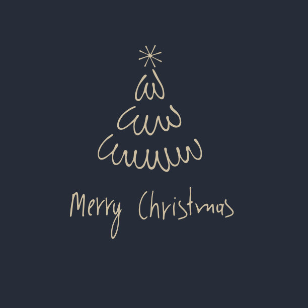 圣诞快乐贺卡，节日插图。手工刻字，装饰圣诞树图片下载