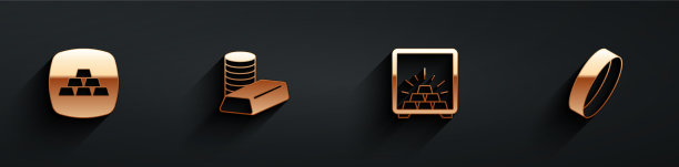 设置金条硬币与金保险箱和戒指图标图片下载