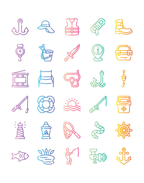 钓鱼图标设置30孤立的白色背景图片下载