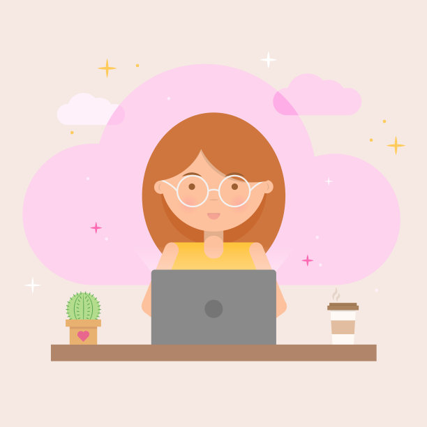 The person sitting at a laptop. Сactus and coffee图片下载