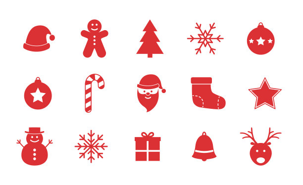 各种各样的圣诞图标孤立在白色背景上。向量图片下载