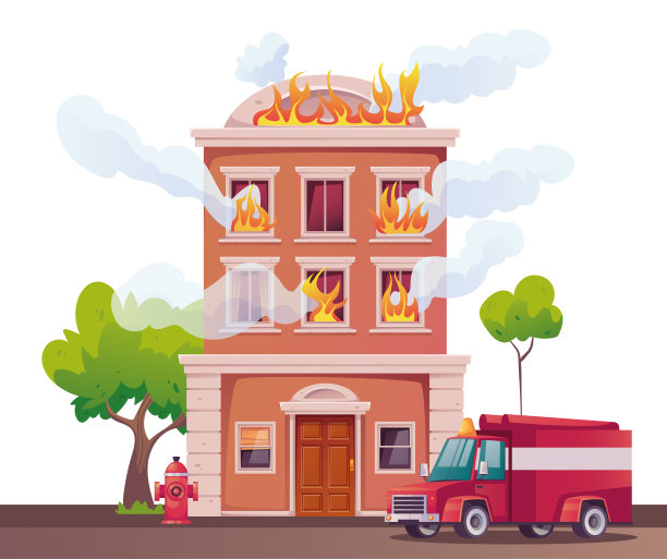 燃烧的火焰房屋建筑战斗机城市设计元素矢量插图概念图片下载