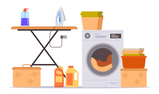 洗衣干燥服务家庭房间洗衣机布烘干机设计元素矢量插图概念图片下载