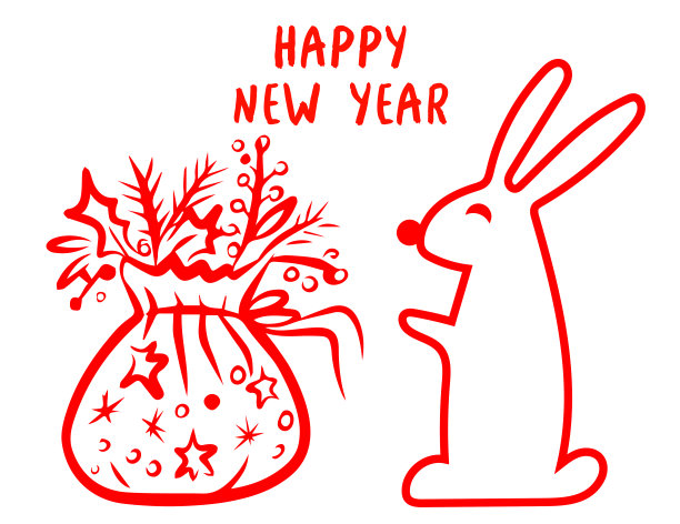 勾勒红兔子和圣诞老人的袋子图片下载