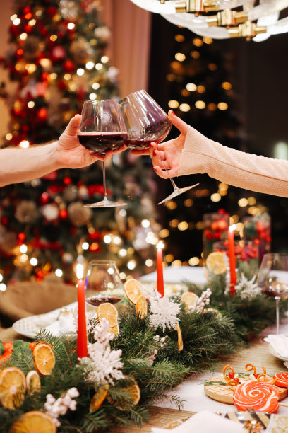 用红酒庆祝圣诞和新年。图片下载