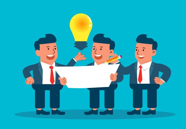 三个商人聚在一起讨论一个草案或文件，并提出他们的想法和意见图片下载