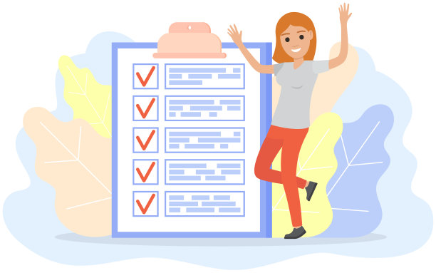 快乐的女士查看每日计划。女商人在剪贴板上完成的任务附近跳舞图片下载