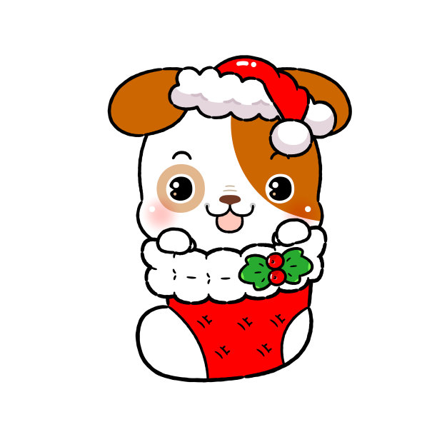 可爱的小狗卡通内圣诞袜，圣诞主题。图片下载