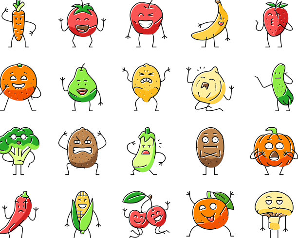 水果人物有趣的食物图标集图片下载