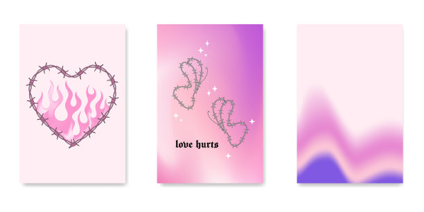 千年虫哥特式火焰纹身贴纸。复古迷幻的爱情艺术。矢量插图的手绘元素，铁丝网，火，蝴蝶，心脏。审美怀旧的2000年代哥特女孩的背景。图片下载