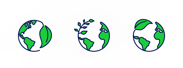 地球与叶子图标在白色背景插图，生态概念标志图片下载