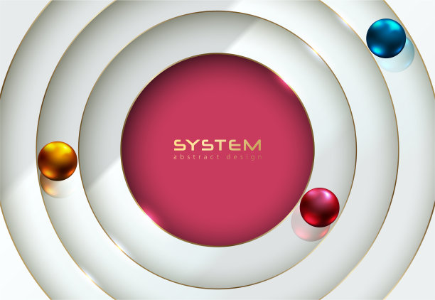 抽象奢华的3D圈剪纸层光滑的线背景与金色的线。金矢量帧分层头。闪亮的金属球体围绕粉红红色中心的标志图片下载